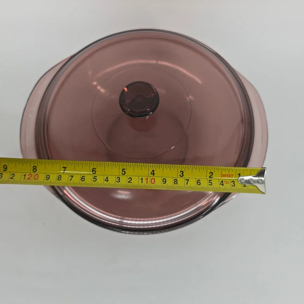 Pyrex Visions Cranberry Glass Casserole Dish with Lid 2QT Round 90s Cookware